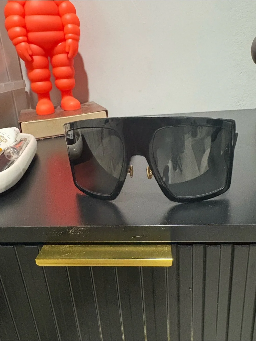 Dior Men's Black Shield Sunglasses with Gold Nose Pads